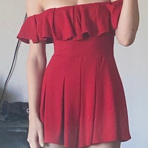 Red floaty off shoulder romper